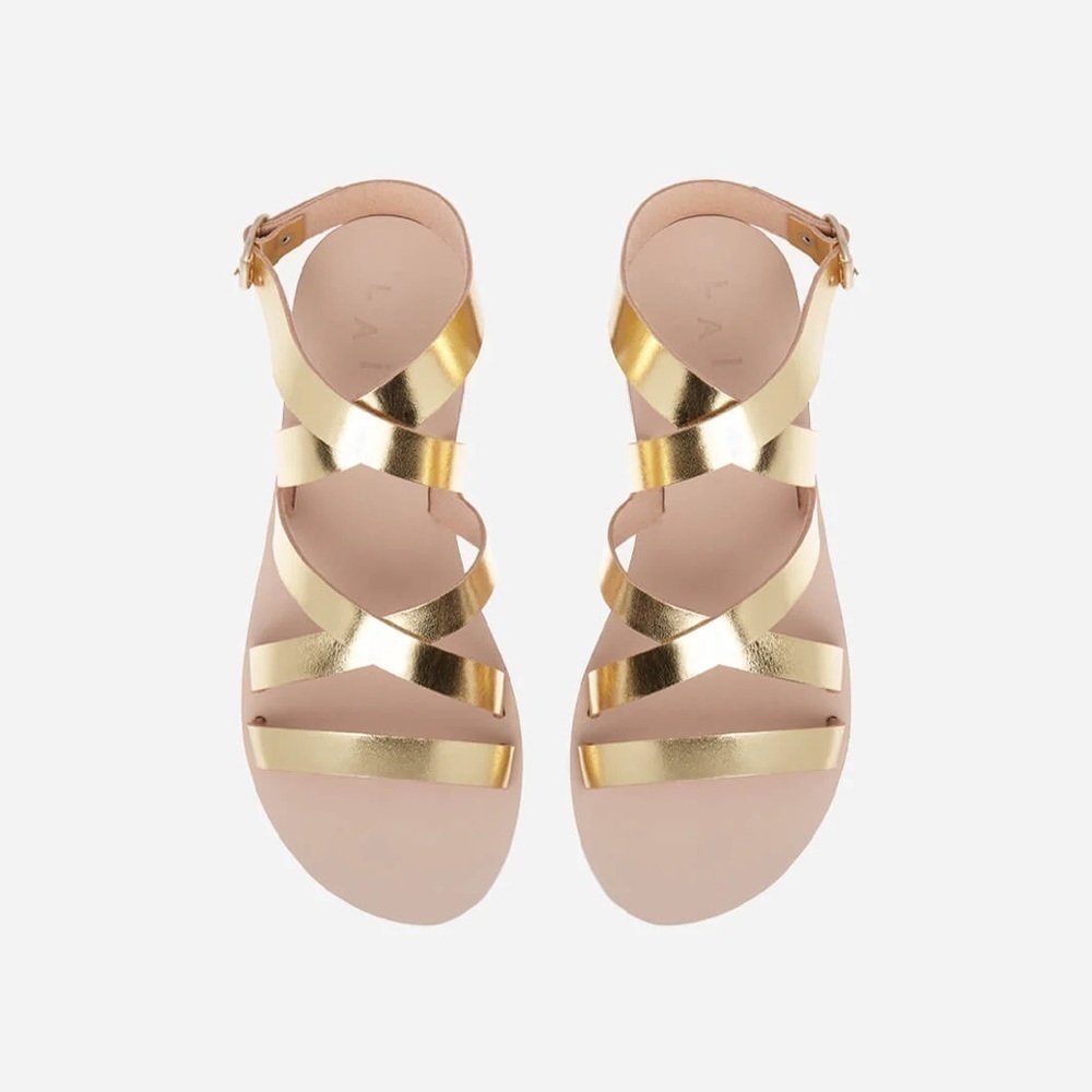 Laiik Praxie Greek Gladiator Leather Sandals Metallic Gold Sz37